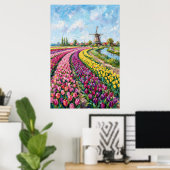 Olie Schilderij van Nederlandse Tulpvelden Poster (Thuiskantoor)