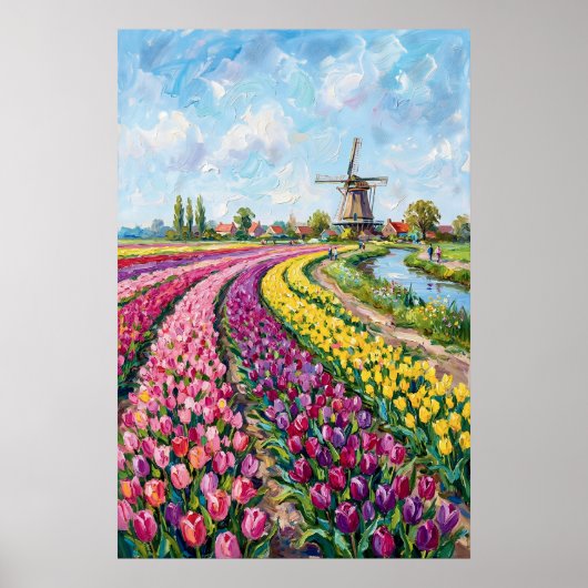 Olie Schilderij van Nederlandse Tulpvelden Poster (Voorkant)