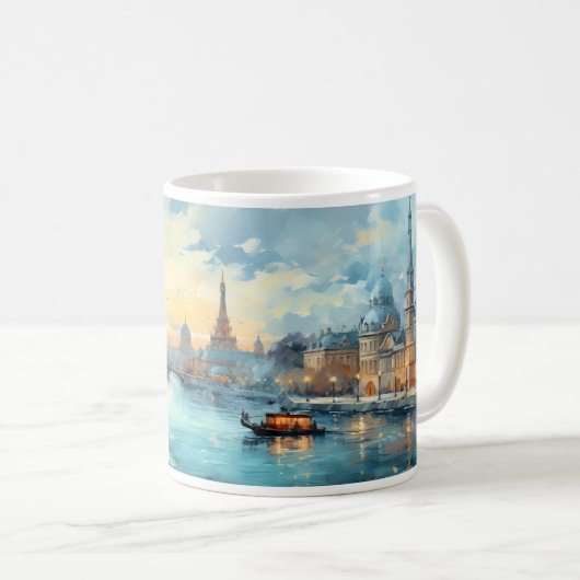 Olie Schilderij Van Stad En Rivier Koffiemok (Voorkant rechts)