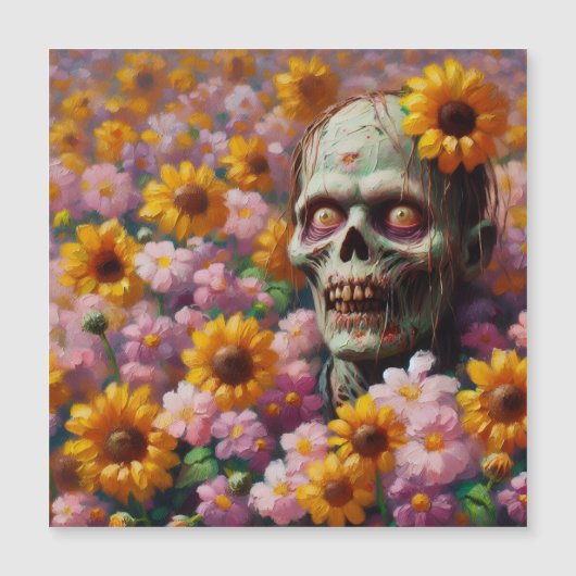 Olie Schilderij van Zombie in Bloemveld Halloween (Voorkant)