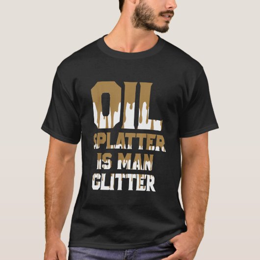 Olie spatten is man glitter t-shirt (Voorkant)