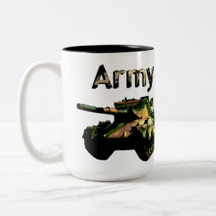 olie uit de tanktank van het leger, geverfd; tweekleurige koffiemok