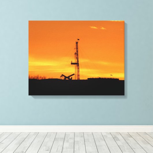 Olie Workover Rig op Sunset Canvas Afdruk (Insitu (Houten vloer))