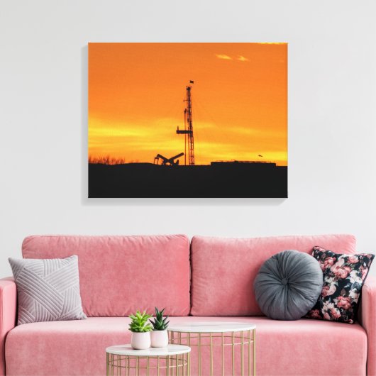 Olie Workover Rig op Sunset Canvas Afdruk (Insitu (Woonkamer))