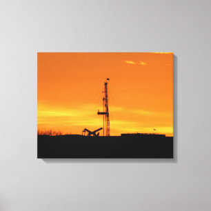 Olie Workover Rig op Sunset Canvas Afdruk