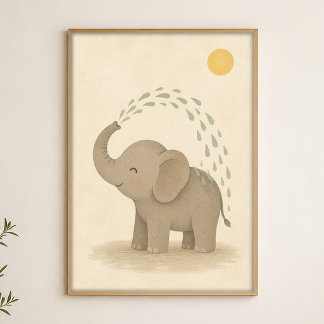 Oliebad voor olifanten Aquarel Whimsical Kunst Pos Poster