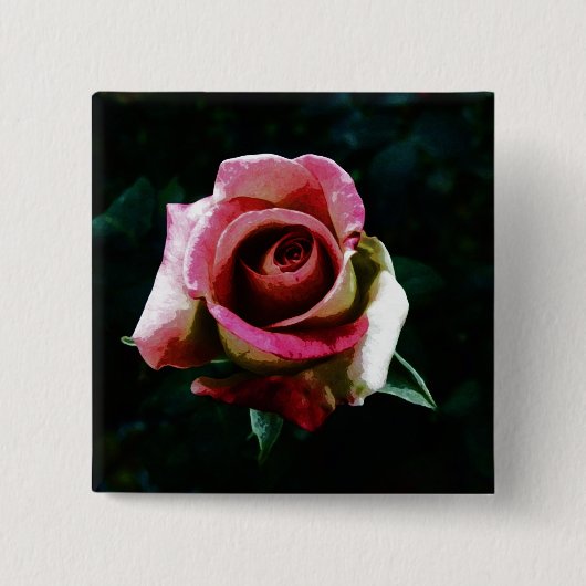 Oliebeschilderd roos vierkante button 5,1 cm (Voorkant)
