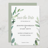 Oliebladeren van de botanische waterverf Sla de da Save The Date (Voorkant / Achterkant)