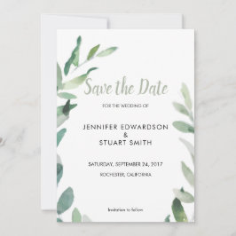 Oliebladeren van de botanische waterverf Sla de da Save The Date