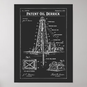 Olieboortoren Blauwdruk Octrooi Poster