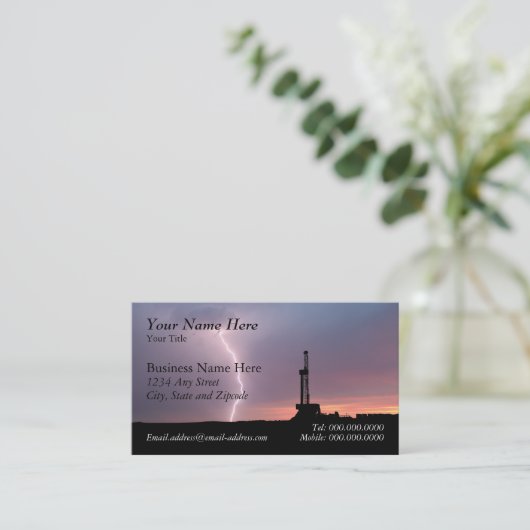 Olieboringen, bliksem, Paarse hemel Visitekaartje (Staand voorkant)