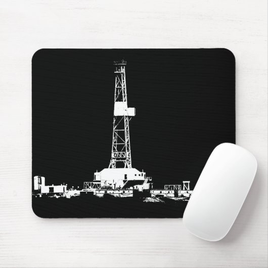 Olieboringen in het wit op zwart muismat (Met muis)