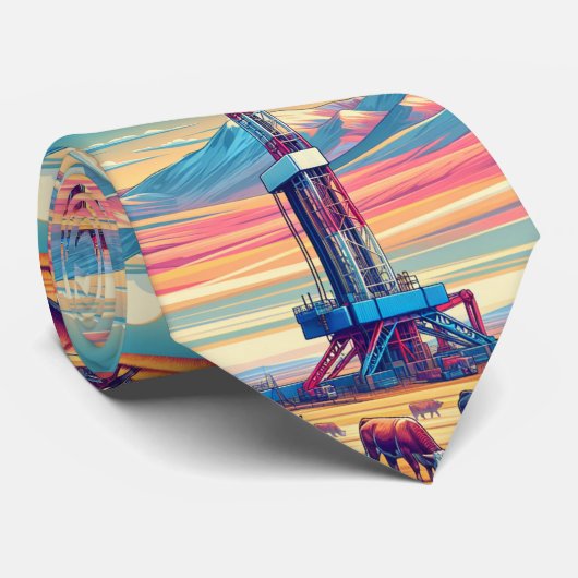 Oliegas Boorinstallatie in Gebied met Koeien Stropdas (Opgerold)