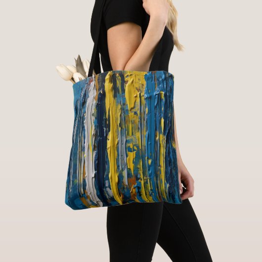 Oliegeverfde verticale Abstracte strepen Tote Bag (Dichtbij)