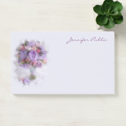 Oliekleur Bloemen Hand Script Elegant Art Sjabloon Post-it® Notes (Kantoor)