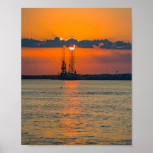 Oliekraan Silhouet Pensacola Bay Zonsondergang
