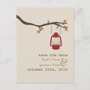 Olielamp Camping Fall Wedding Save the Date Aankondigingskaart