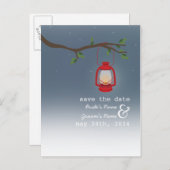 Olielamp Camping / Outdoor Avond Save the Date Aankondigingskaart (Voorkant / Achterkant)