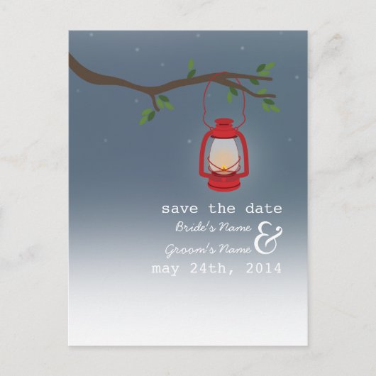 Olielamp Camping / Outdoor Avond Save the Date Aankondigingskaart (Voorkant)