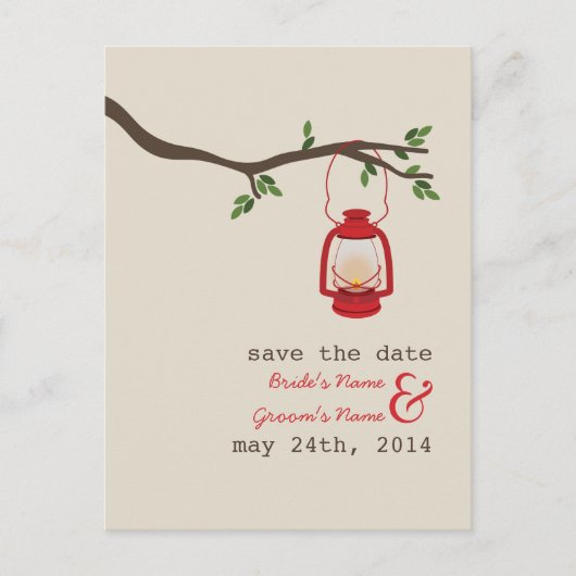 Olielamp Camping / Outdoor Wedding Save the Date Aankondigingskaart (Voorkant)