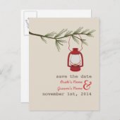 Olielamp Evergreen Tree Wedding Save The Date Aankondigingskaart (Voorkant / Achterkant)