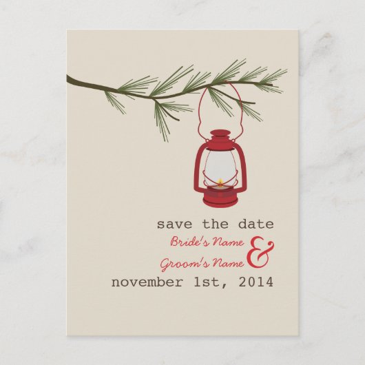 Olielamp Evergreen Tree Wedding Save The Date Aankondigingskaart (Voorkant)