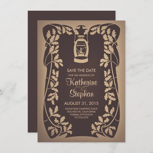 Olielantaarn & eikenboom bladeren Bewaar de datumk Save The Date (Voorkant / Achterkant)