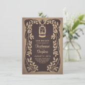 Olielantaarn & eikenboom bladeren Bewaar de datumk Save The Date (Staand voorkant)