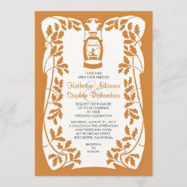 Olielantaarn en eikenboom bladeren bruiloft uitnod kaart