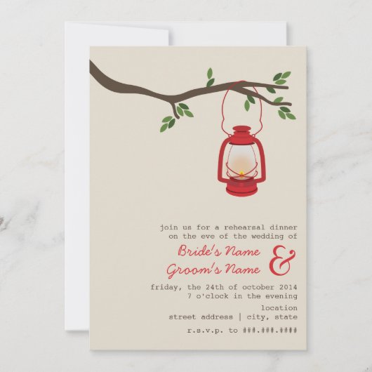 Olielantaarn Wilderness Camping Rehearsal Dinner Kaart (Voorkant)