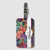 Oliepastel Kleurrijke Lelie Bloempatroon Monograme Bagagelabel (Voorkant (verticaal))