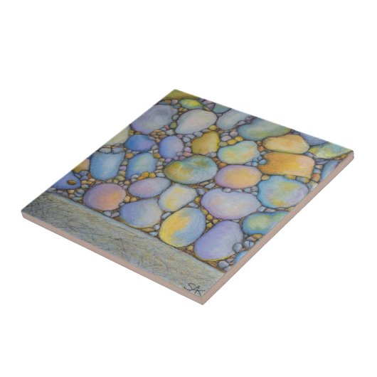 Oliepastel River Rock en Pebbles Tegeltje (Zijkant)