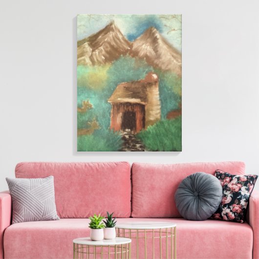 Oliepastel van kleine oude schuur met vrouwen elan canvas afdruk (Insitu (Woonkamer))