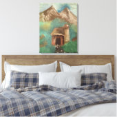 Oliepastel van kleine oude schuur met vrouwen elan canvas afdruk (Insitu (Slaapkamer))