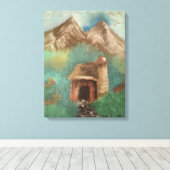 Oliepastel van kleine oude schuur met vrouwen elan canvas afdruk (Insitu (Houten vloer))