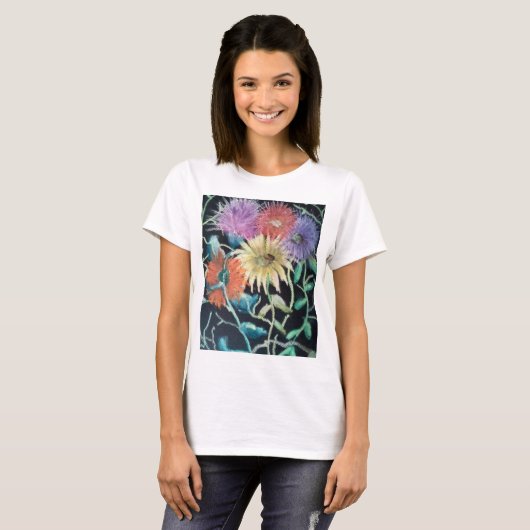 Oliepastelkrijt van wilde bloemen t-shirt (Voorkant volledig)