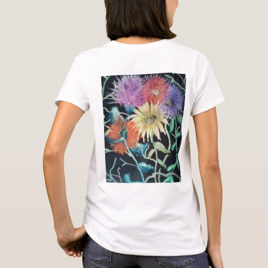 Oliepastelkrijt van wilde bloemen t-shirt (Achterkant)