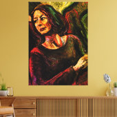 Oliepastelschilderij van een vrouw in een trein canvas afdruk (Insitu (Woonkamer))