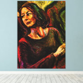 Oliepastelschilderij van een vrouw in een trein canvas afdruk (Insitu (Houten vloer))