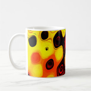 Oliepasteltekening. Abstracte kleurenachtergrond.  Koffiemok