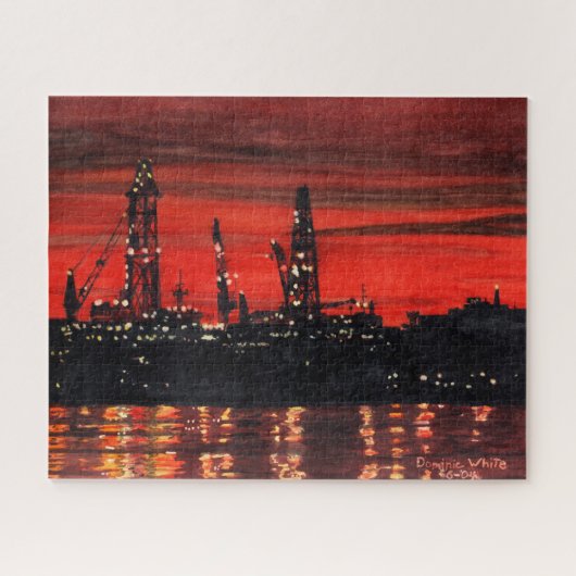 Olieplatforms 's nachts 520-delige puzzel (Horizontaal)