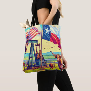 Oliepomp en Longhorn vee in Texas Tote Bag