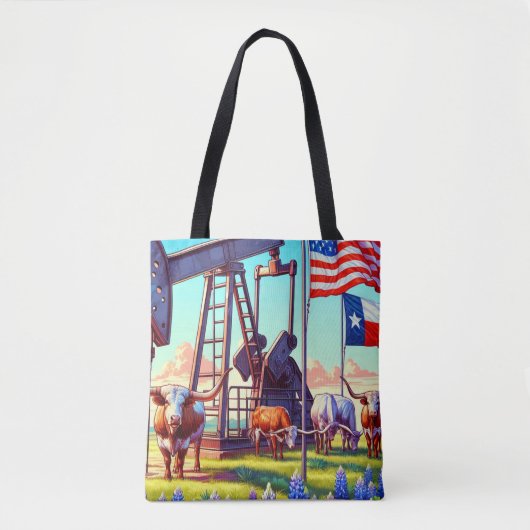 Oliepomp en Longhorn vee in Texas Tote Bag (Voorkant)
