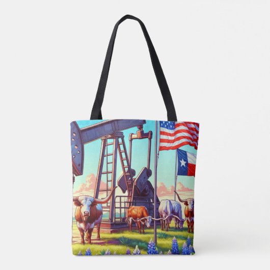 Oliepomp en Longhorn vee in Texas Tote Bag (Achterkant)