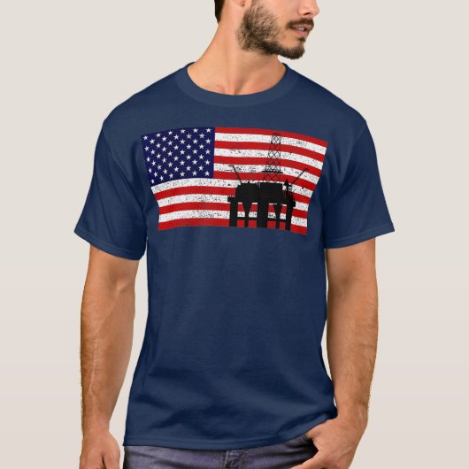 Oliepomp Energy Industrial Machine USA Vlag T-shirt (Voorkant)