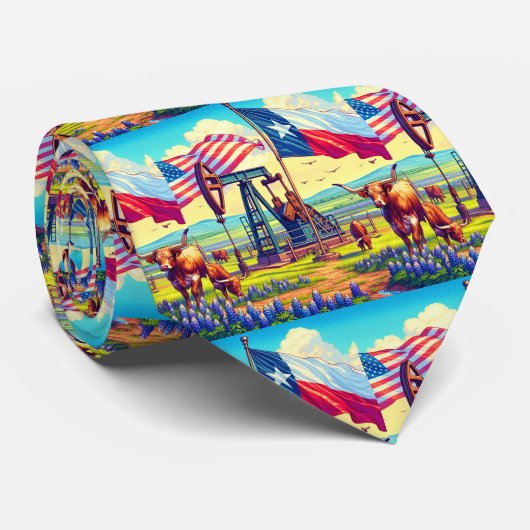 Oliepomp Jack Texas Amerikaanse vlag Longhorn Stee Stropdas (Opgerold)
