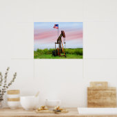 Oliepomp met Amerikaanse vlag Poster (Keuken)