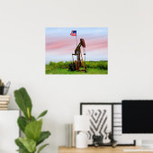 Oliepomp met Amerikaanse vlag Poster (Thuiskantoor)