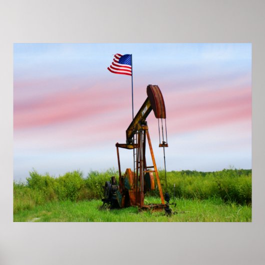 Oliepomp met Amerikaanse vlag Poster (Voorkant)