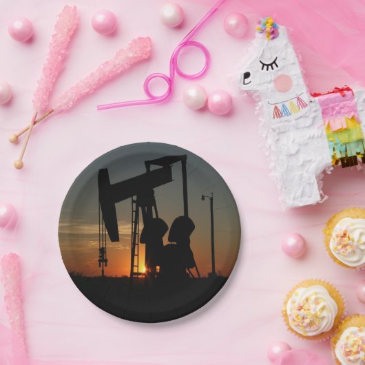 Oliepompaansluiting op Borden van het Sunset Party Papieren Bordje (Feest)